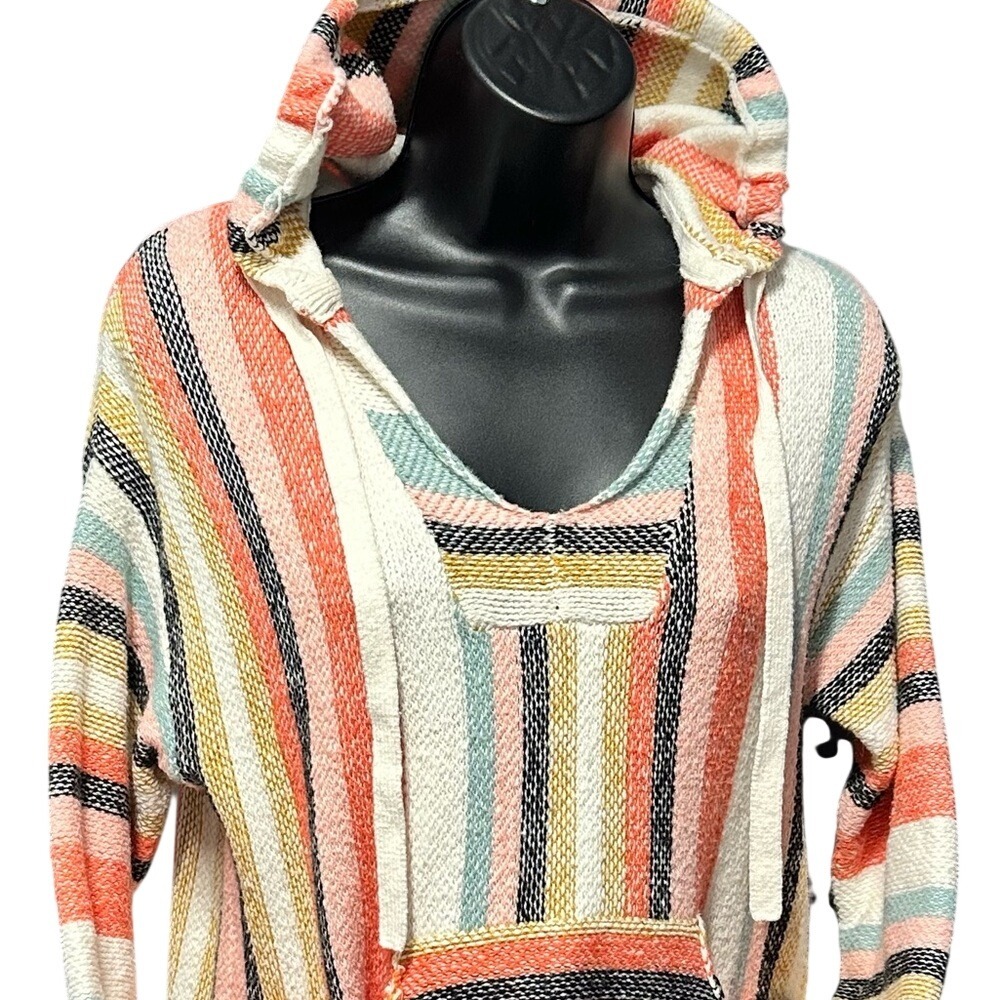 Retro Rip Curl Striped Hooded Baja Pullover with Kangaroo Pocket Women's X-Small